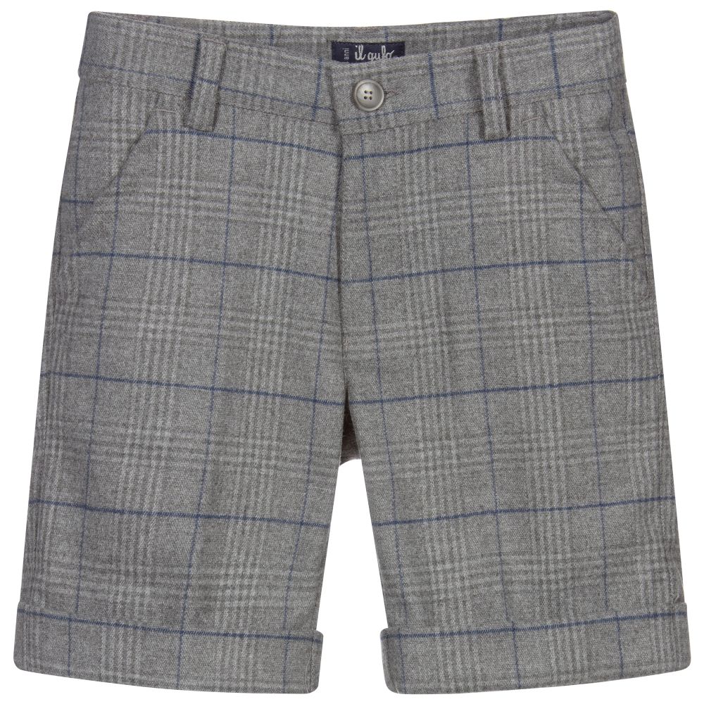 Il Gufo - Grey Check Flannel Shorts | Childrensalon