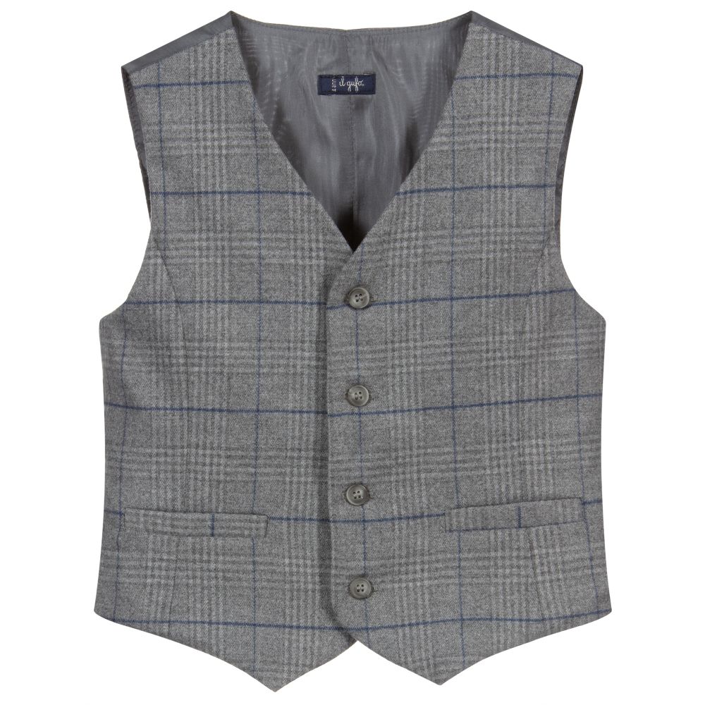 Il Gufo - Grey Check Flannel Waistcoat | Childrensalon