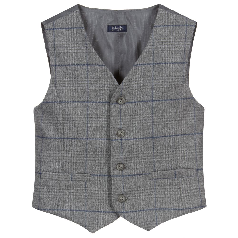 Il Gufo-Grey Check Flannel Waistcoat | Childrensalon Outlet