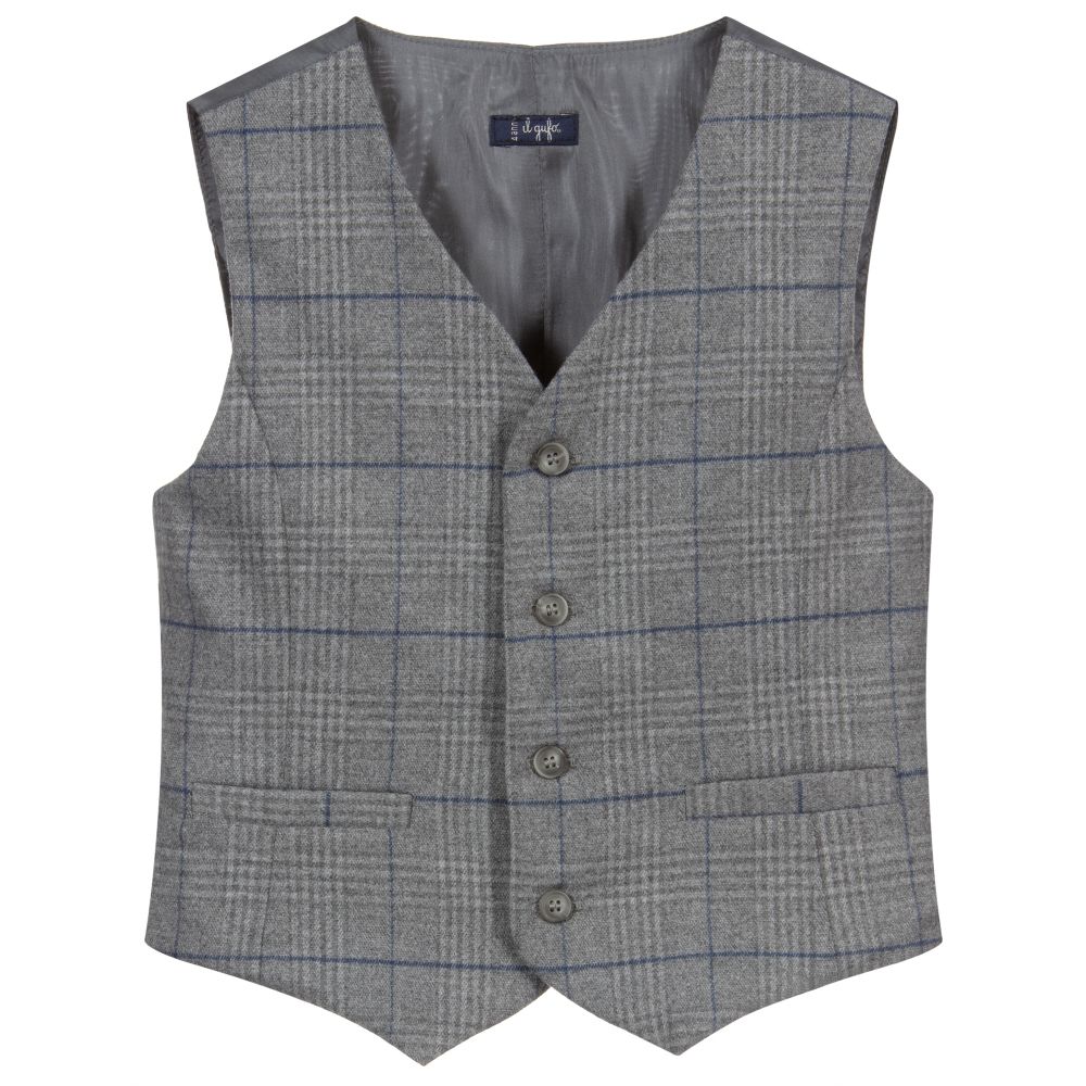 Il Gufo - Gilet gris à carreaux en flanelle | Childrensalon