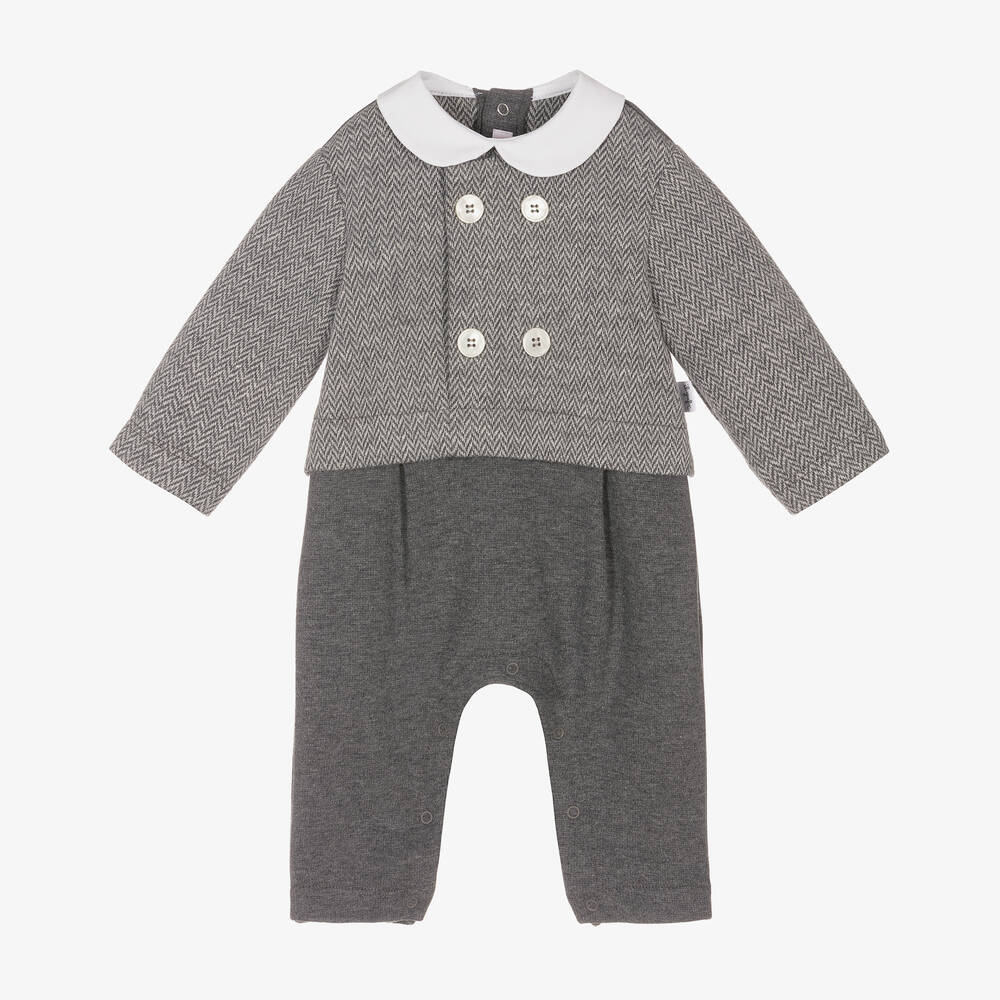 Il Gufo-Grey Cotton Jersey Baby Romper | Childrensalon Outlet