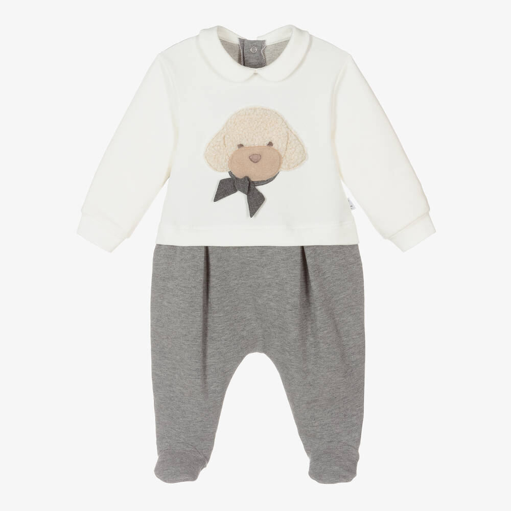 Il Gufo - Grey Cotton Jersey Dog Babygrow | Childrensalon