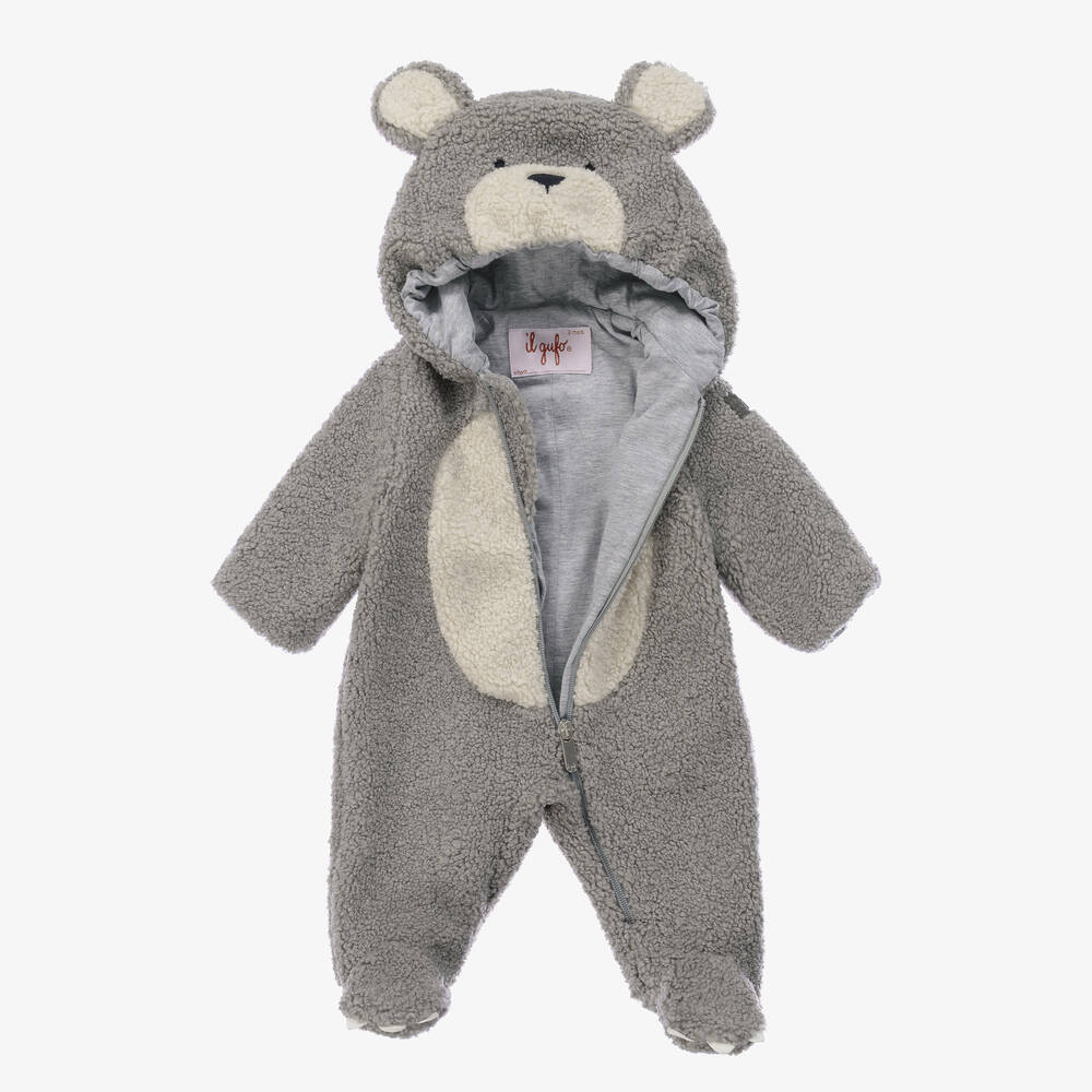 Il Gufo-Grey Faux Shearling Bear Pramsuit | Childrensalon Outlet