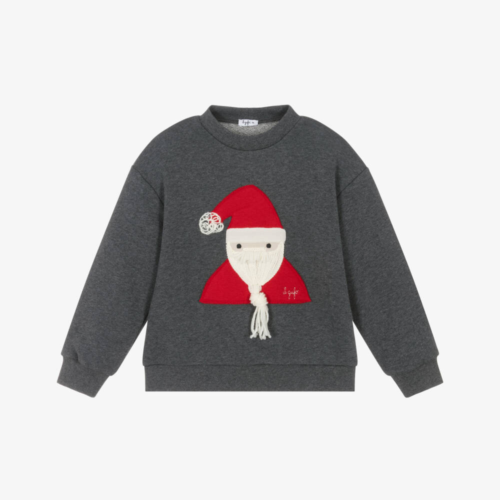 Il Gufo-Grey Santa Sweatshirt | Childrensalon Outlet