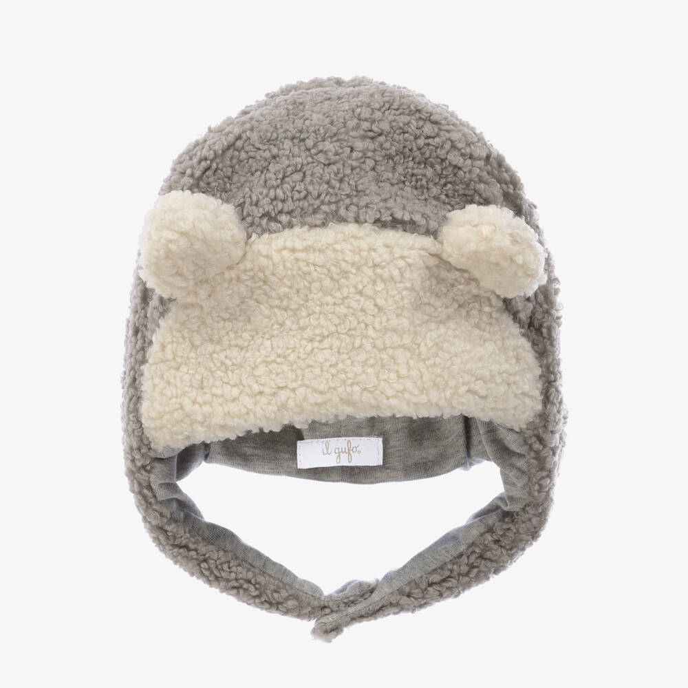 Il Gufo - Grey Sherpa Fleece Teddy Hat | Childrensalon