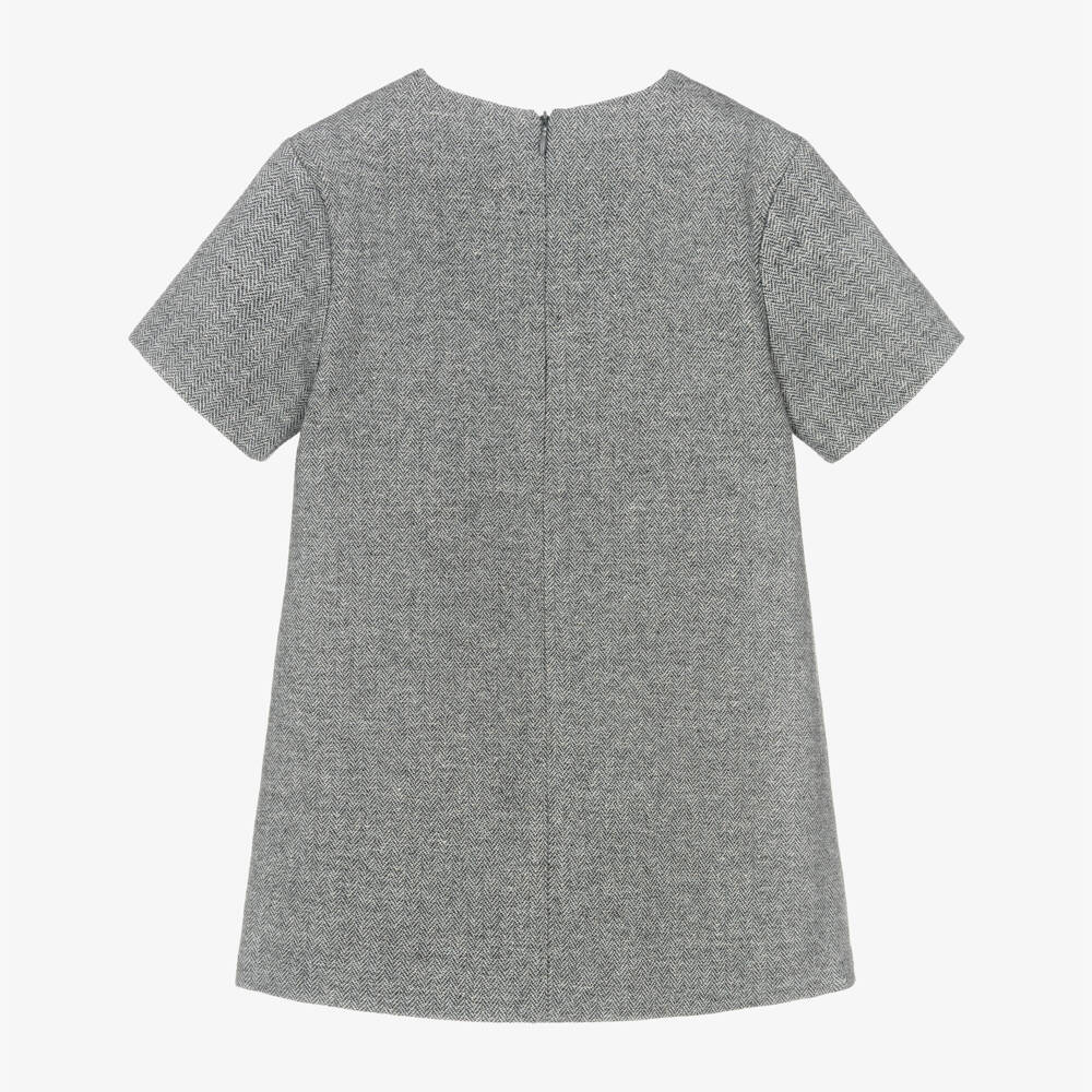 Il Gufo-Grey Sparkle Tweed Diamante Pocket Dress | Childrensalon Outlet