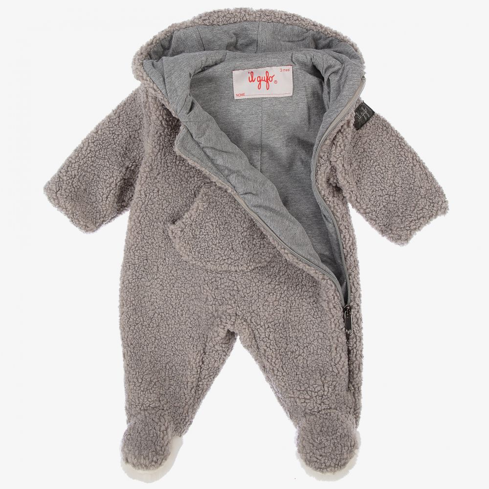Il Gufo-Grey Teddy Fleece Pramsuit | Childrensalon Outlet