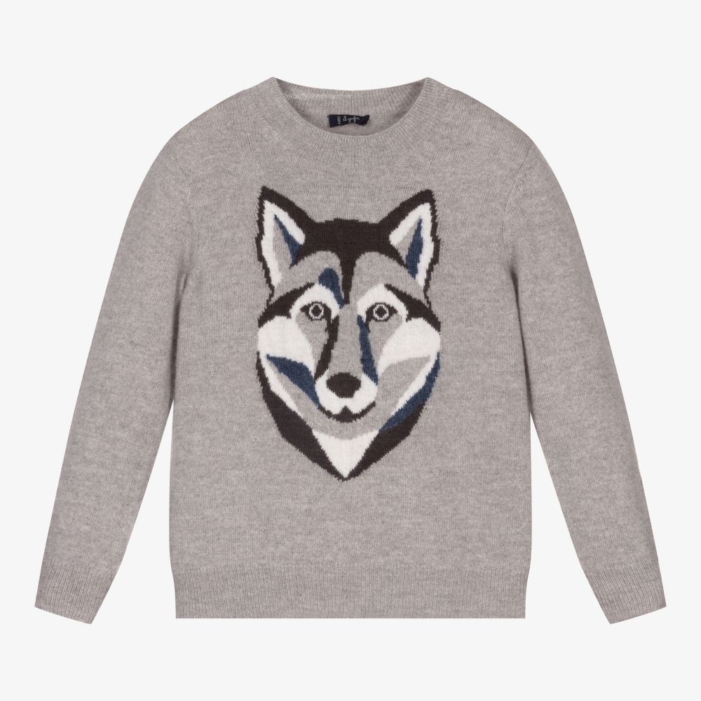 Il Gufo-Grey Wool Wolf Sweater | Childrensalon Outlet