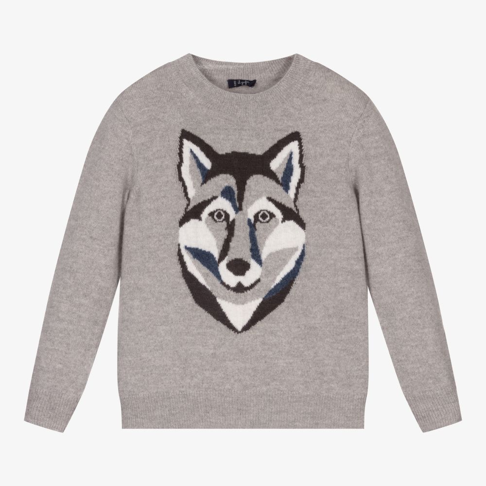 Il Gufo - Pull gris en laine Loup | Childrensalon