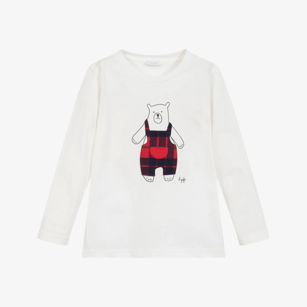 Il Gufo-Ivory Cotton Bear Top | Childrensalon Outlet