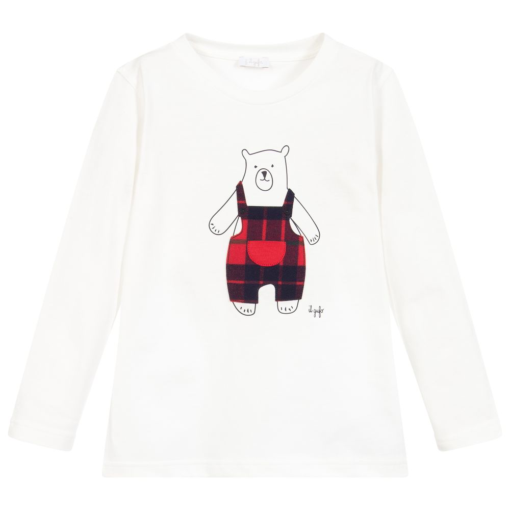 Il Gufo-Ivory Cotton Bear Top | Childrensalon Outlet