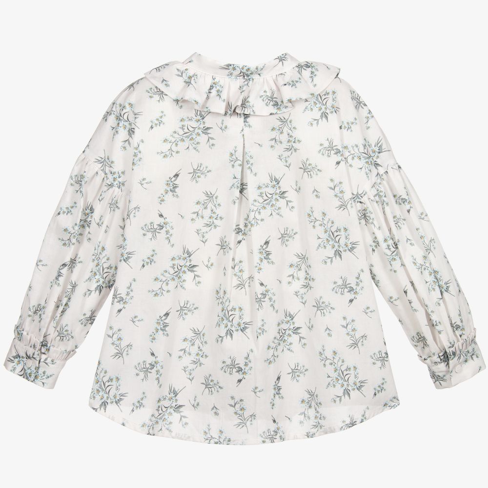 Il Gufo-Ivory Cotton Floral Blouse | Childrensalon Outlet