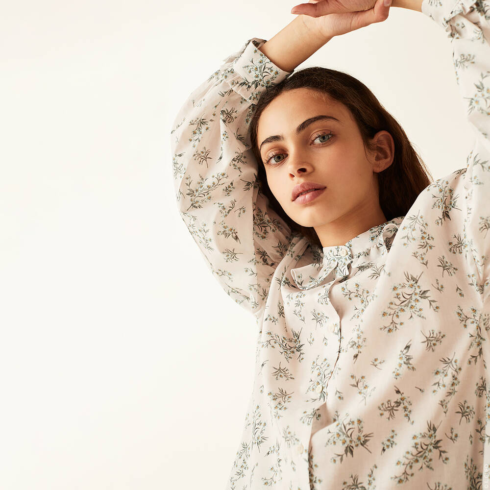 Il Gufo-Ivory Cotton Floral Blouse | Childrensalon Outlet
