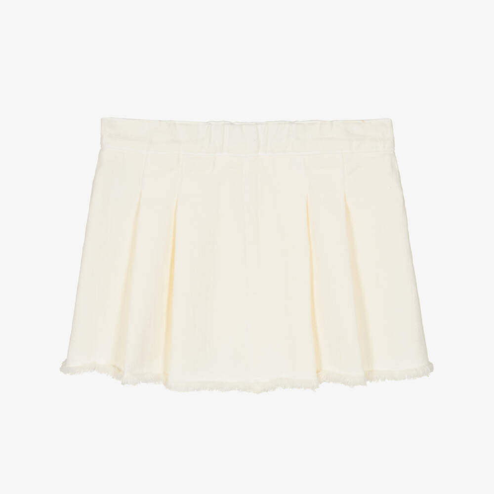 Il Gufo-Ivory Denim Pleat Skirt for Girls | Childrensalon Outlet