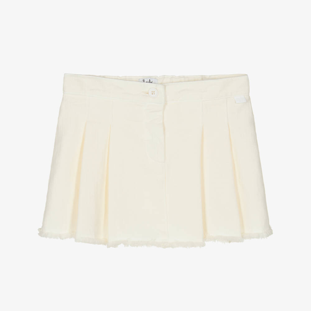 Il Gufo-Ivory Denim Pleat Skirt for Girls | Childrensalon Outlet