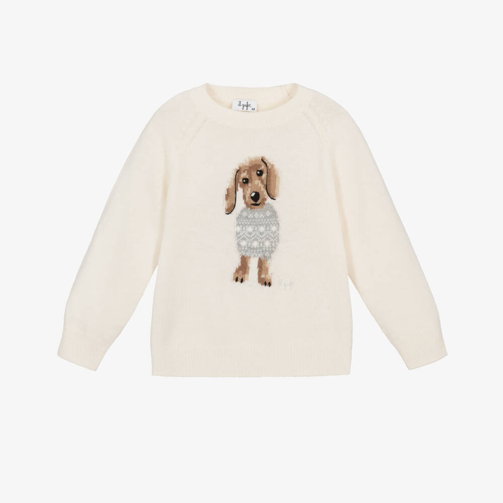 Il Gufo-Ivory Dog Print Sweater | Childrensalon Outlet
