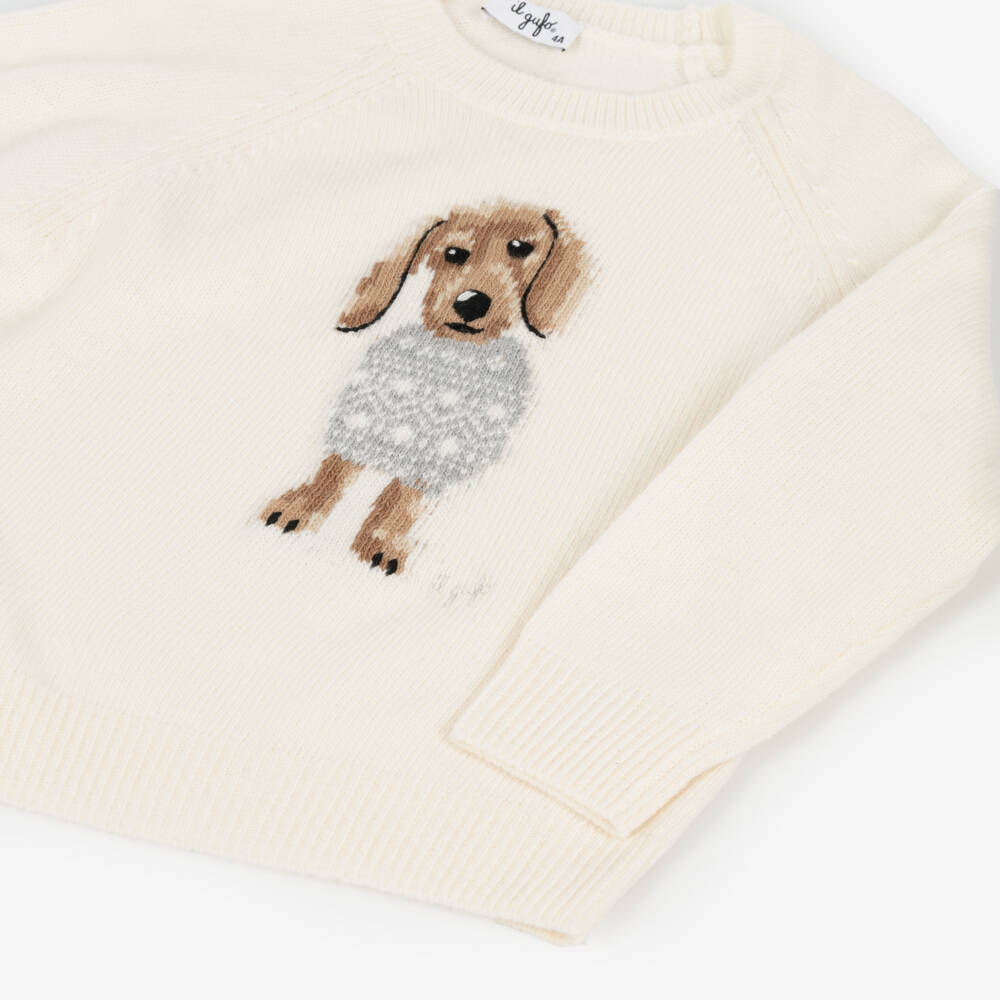Il Gufo-Ivory Dog Print Sweater | Childrensalon Outlet