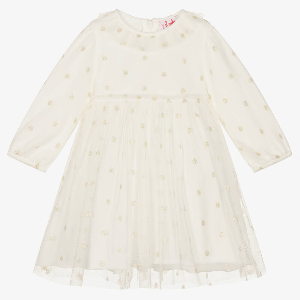 Il Gufo - Кремовое платье из тюля в горошек | Childrensalon