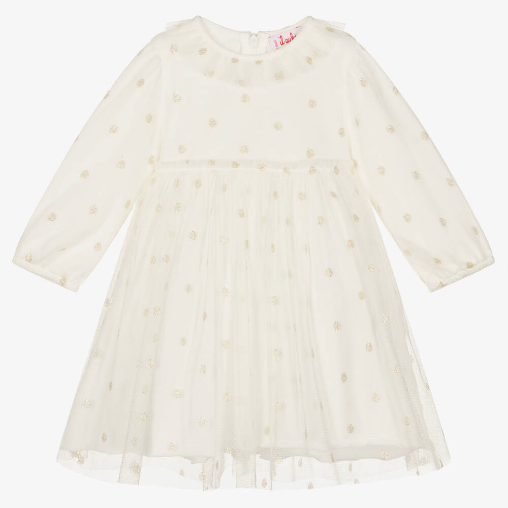 Il Gufo-فستان أطفال بناتي تول منقّط لون عاجي | Childrensalon Outlet