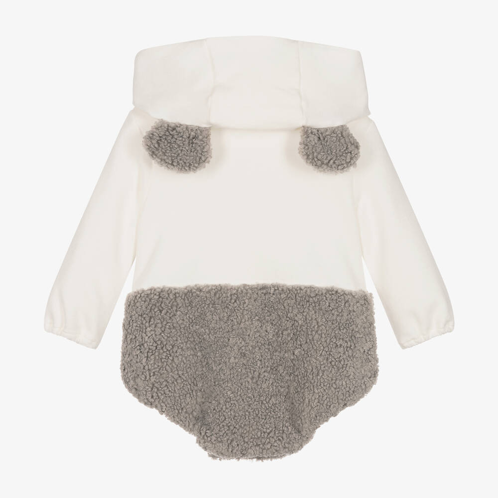 Il Gufo-بِدلة أفرول بطبعة تيدي بير قطن عاجي ورمادي للأطفال | Childrensalon Outlet