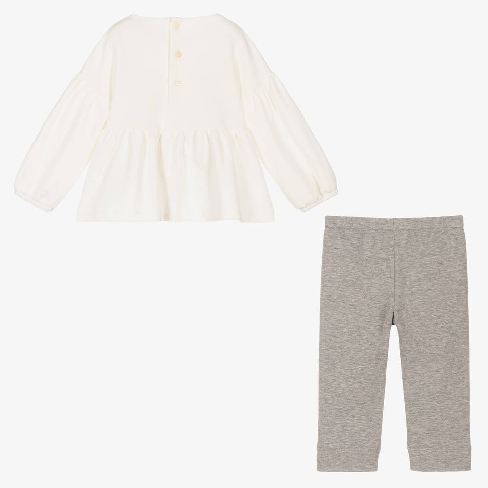 إيل غوفو-طقم بنطلون أطفال بناتي قطن جيرسي لون عاجي ورمادي | Childrensalon Outlet