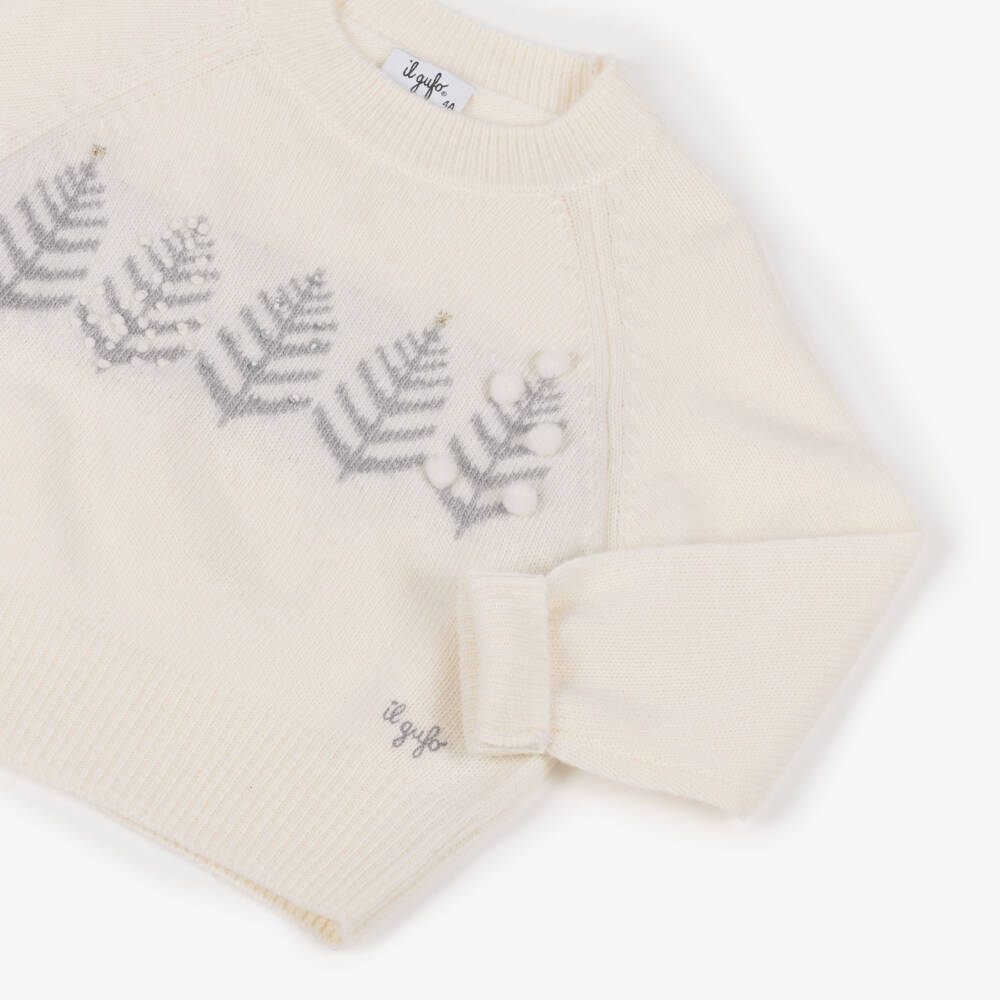 Il Gufo-Ivory Silver Trees Sparkle Sweater | Childrensalon Outlet