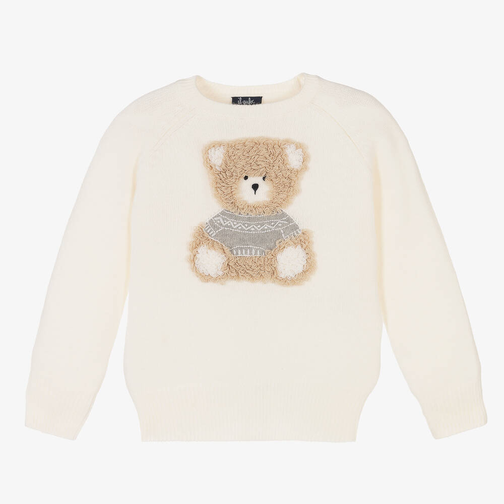 Il Gufo - Кремовый шерстяной свитер с медвежонком | Childrensalon