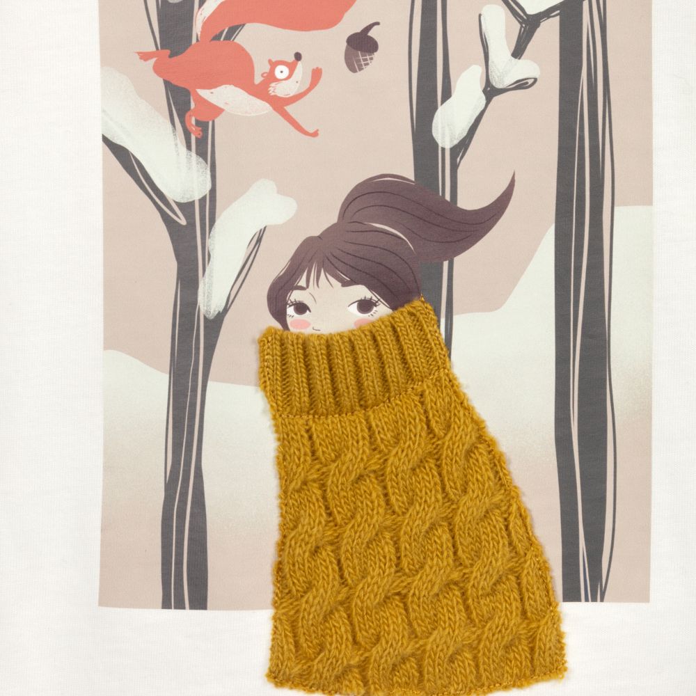 Il Gufo-Ivory & Yellow Girl Print Top | Childrensalon Outlet