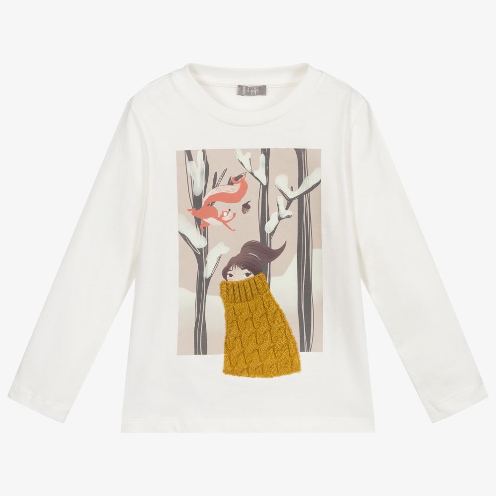 Il Gufo - Ivory & Yellow Girl Print Top | Childrensalon