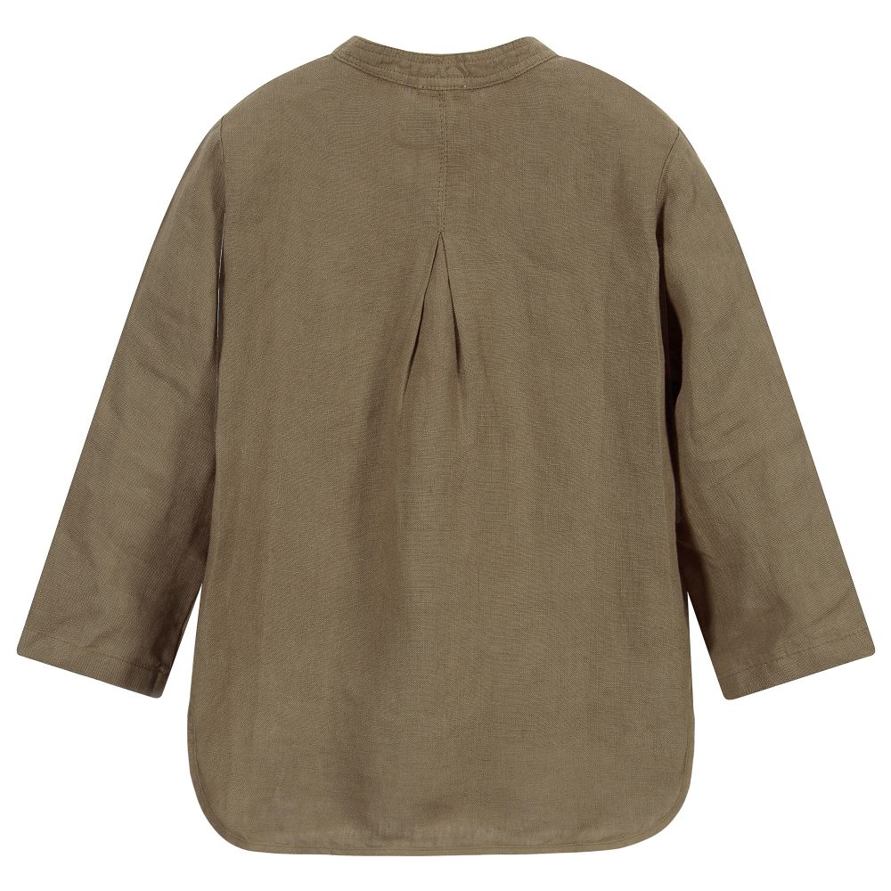 Il Gufo-Khaki Green Linen Shirt | Childrensalon Outlet