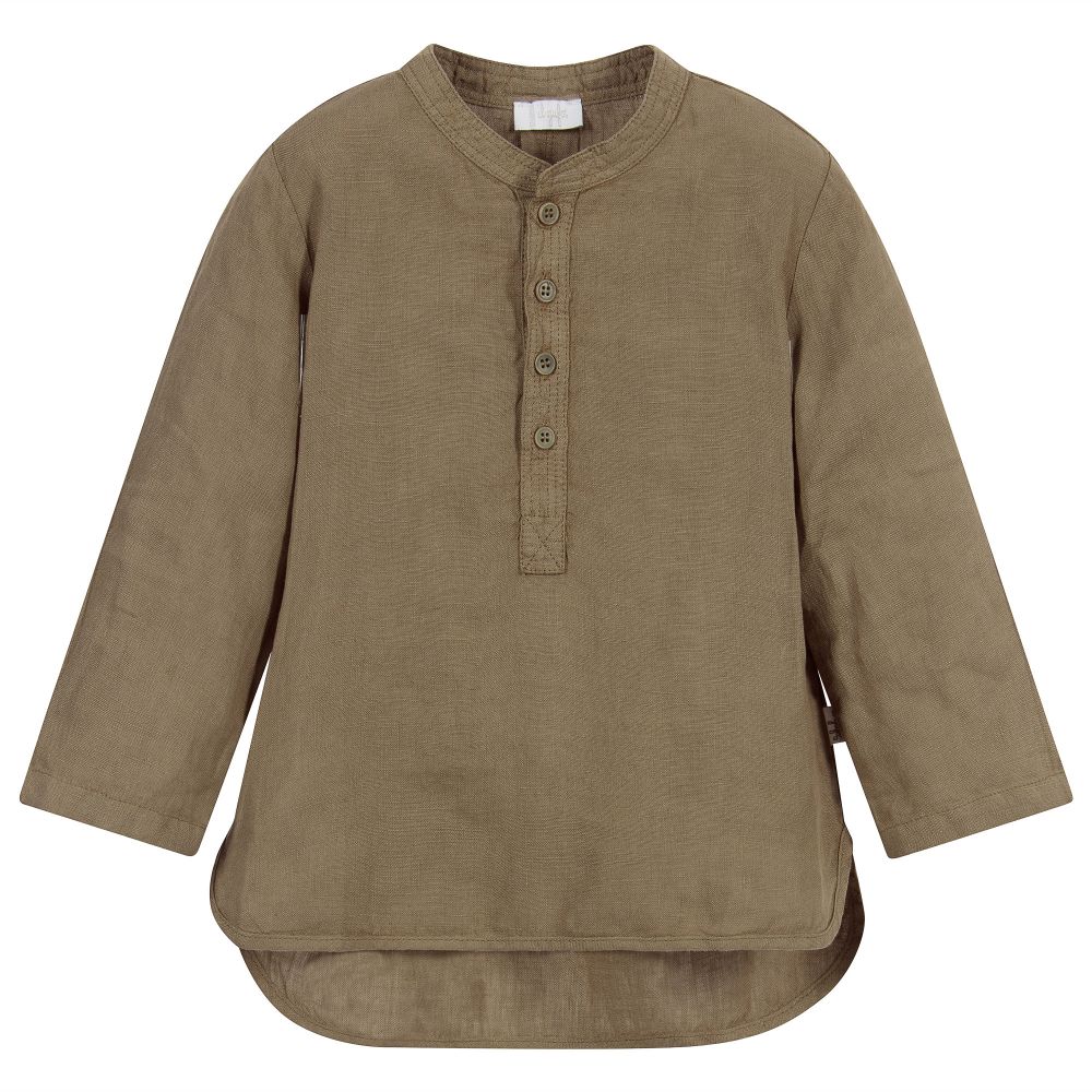 Il Gufo - قميص أطفال ولادي كتّان لون أخضر كاكي | Childrensalon