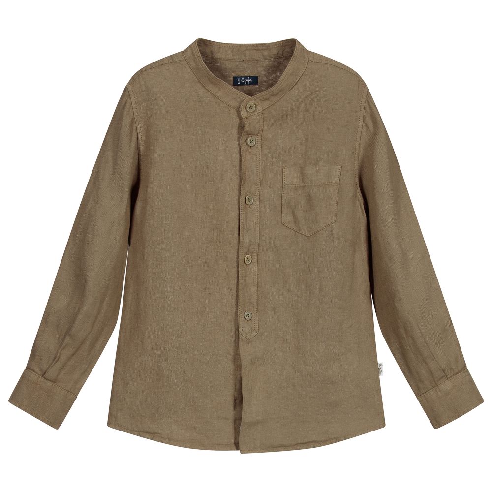 Il Gufo - Khaki Green Linen Shirt | Childrensalon