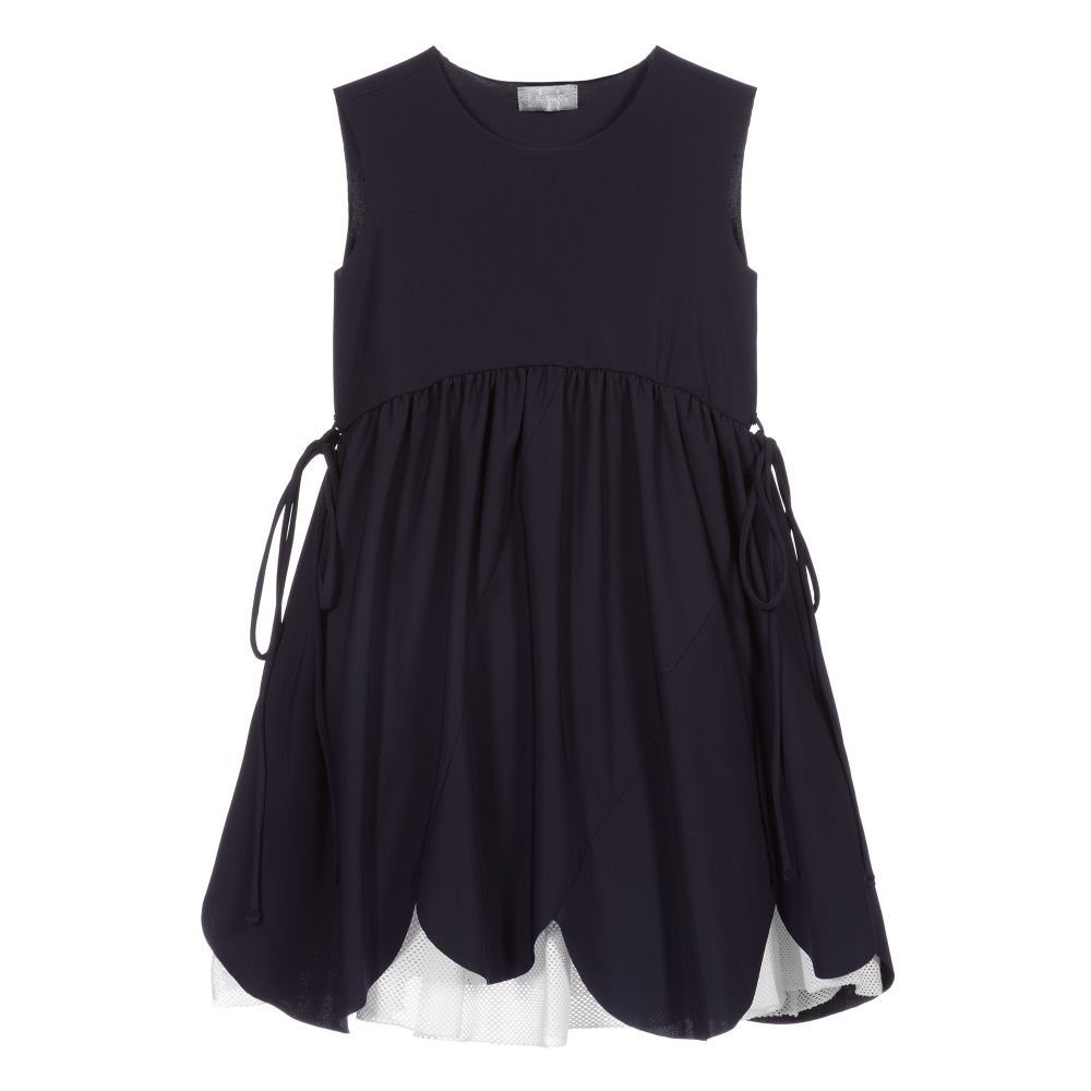 Il Gufo - فستان جيرسي لون كحلي و تنورة شبك لون أبيض  | Childrensalon