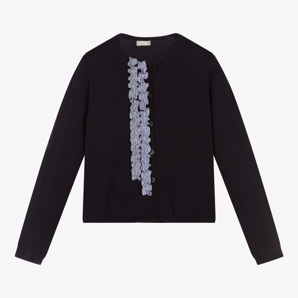 Il Gufo-Navy Blue Frills Cardigan | Childrensalon Outlet