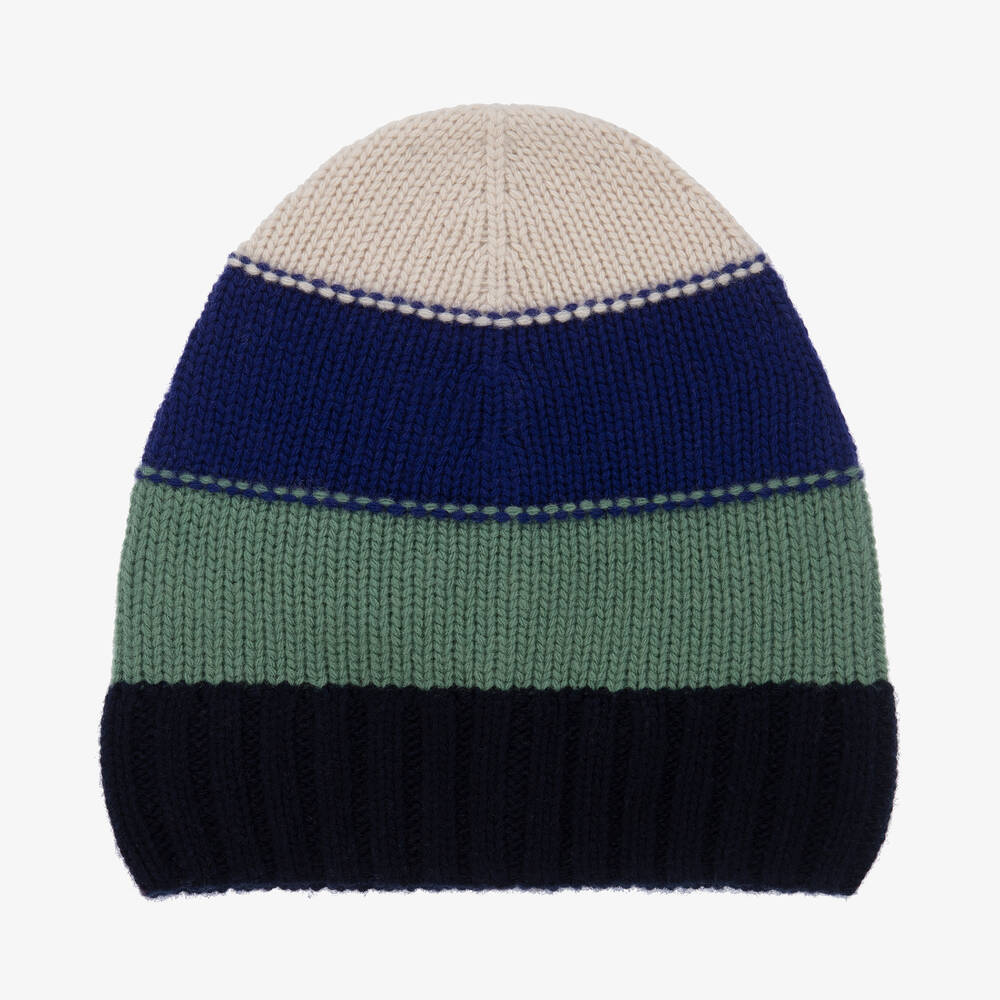 Il Gufo-Navy Blue & Green Wool Hat | Childrensalon Outlet