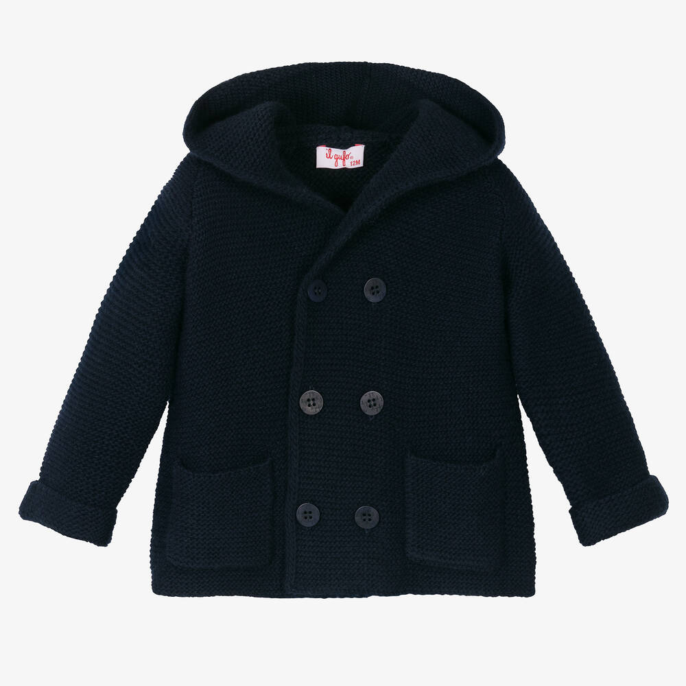 Il Gufo-Navy Blue Merino Wool Knit Cardigan | Childrensalon Outlet