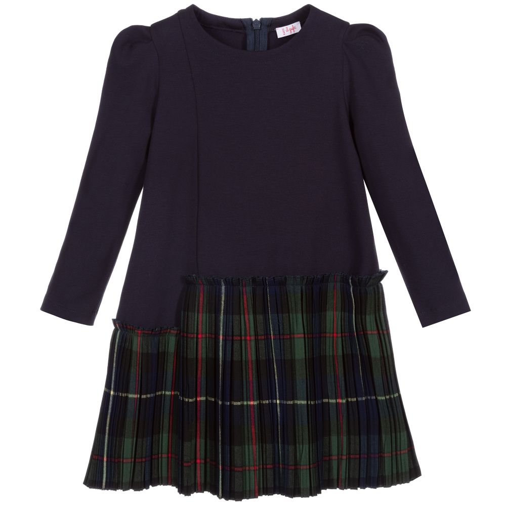 Il Gufo-Navy Blue & Tartan Dress | Childrensalon Outlet