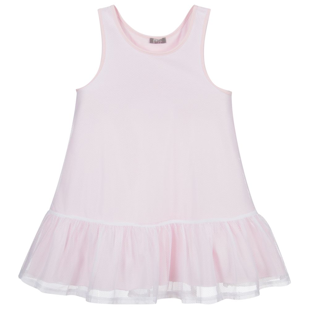 Il Gufo - Бледно-розовое атласное платье с белой сеткой | Childrensalon