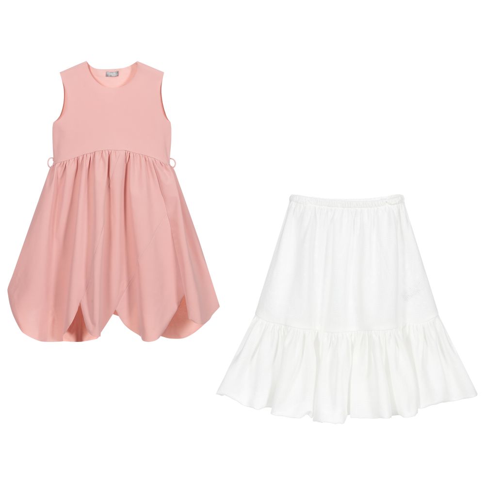 Il Gufo-فستان جيرسي لون زهري وتنورة شبك لون أبيض | Childrensalon Outlet