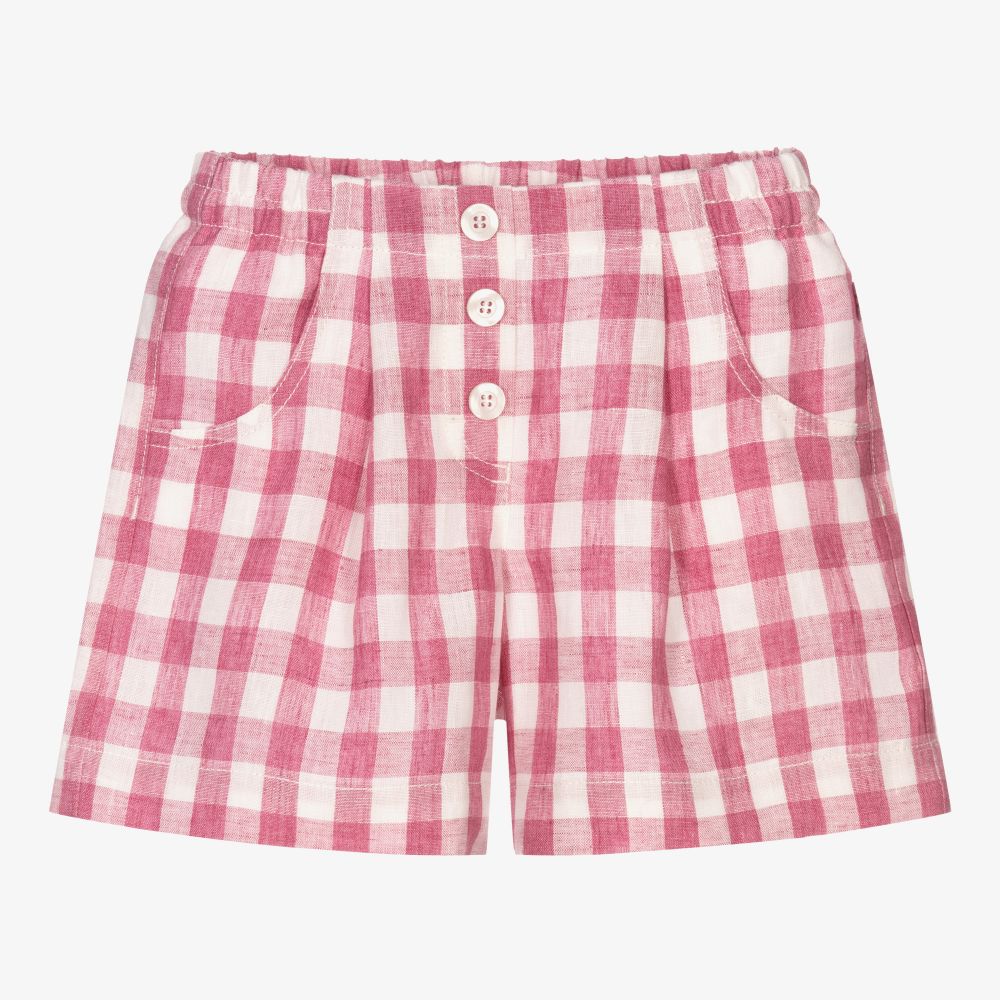 Il Gufo - Pink Gingham Linen Shorts | Childrensalon