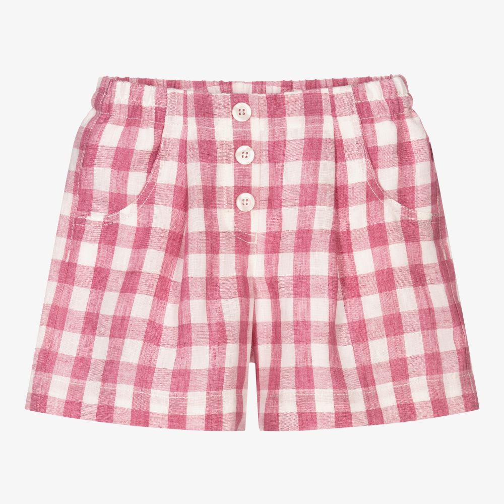 Il Gufo-Pink Gingham Linen Shorts | Childrensalon Outlet