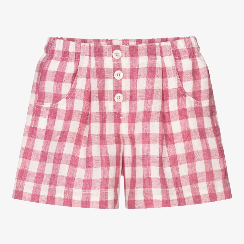 Il Gufo - Short en lin rose vichy | Childrensalon