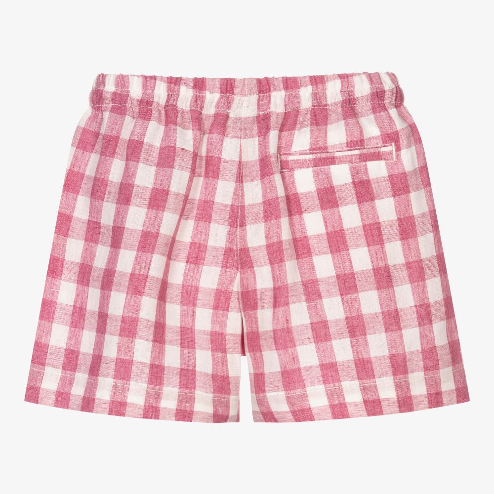 Il Gufo-Pink Gingham Linen Shorts | Childrensalon Outlet
