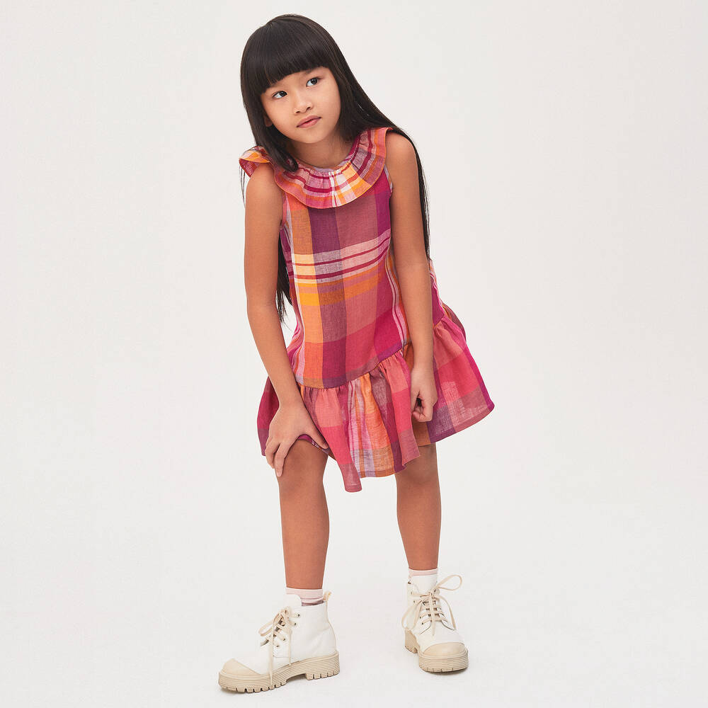 Il Gufo-Розово-оранжевое платье в клетку | Childrensalon Outlet