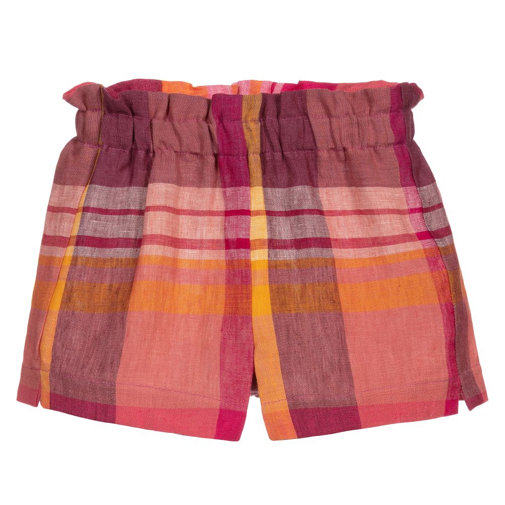 Il Gufo - Pink & Orange Check Shorts | Childrensalon