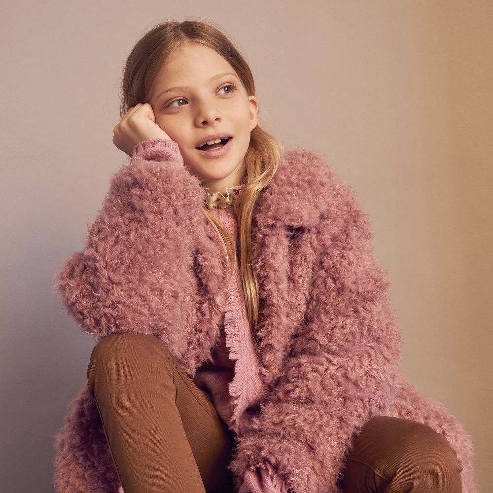 Il Gufo Pink Teddy Fleece Coat Childrensalon Outlet