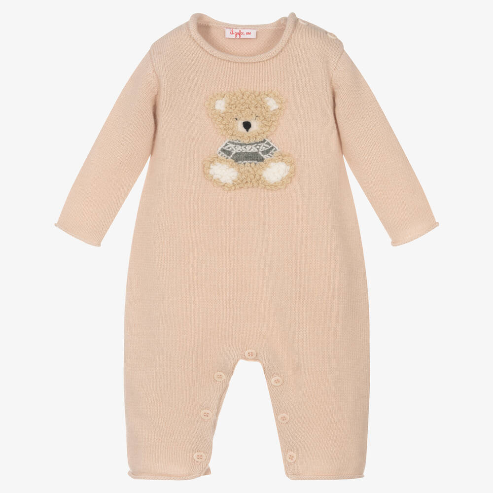 Il Gufo - Pink Wool Knit Teddy Romper | Childrensalon