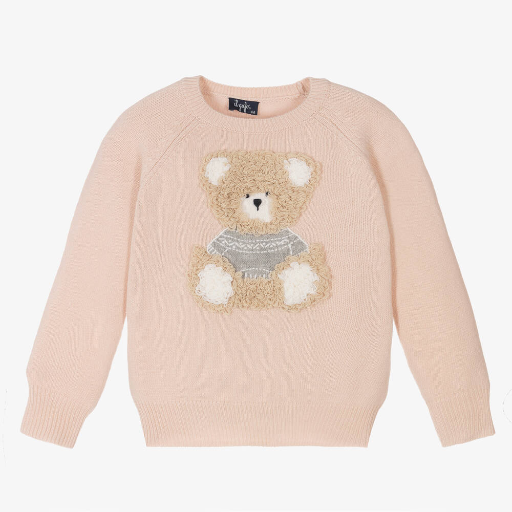 Il Gufo - Розовый шерстяной свитер с медвежонком | Childrensalon