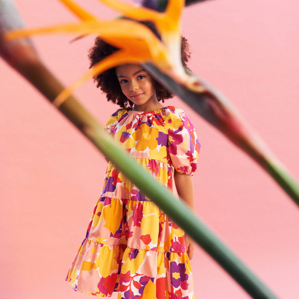 Il Gufo-Pink & Yellow Floral Dress | Childrensalon Outlet