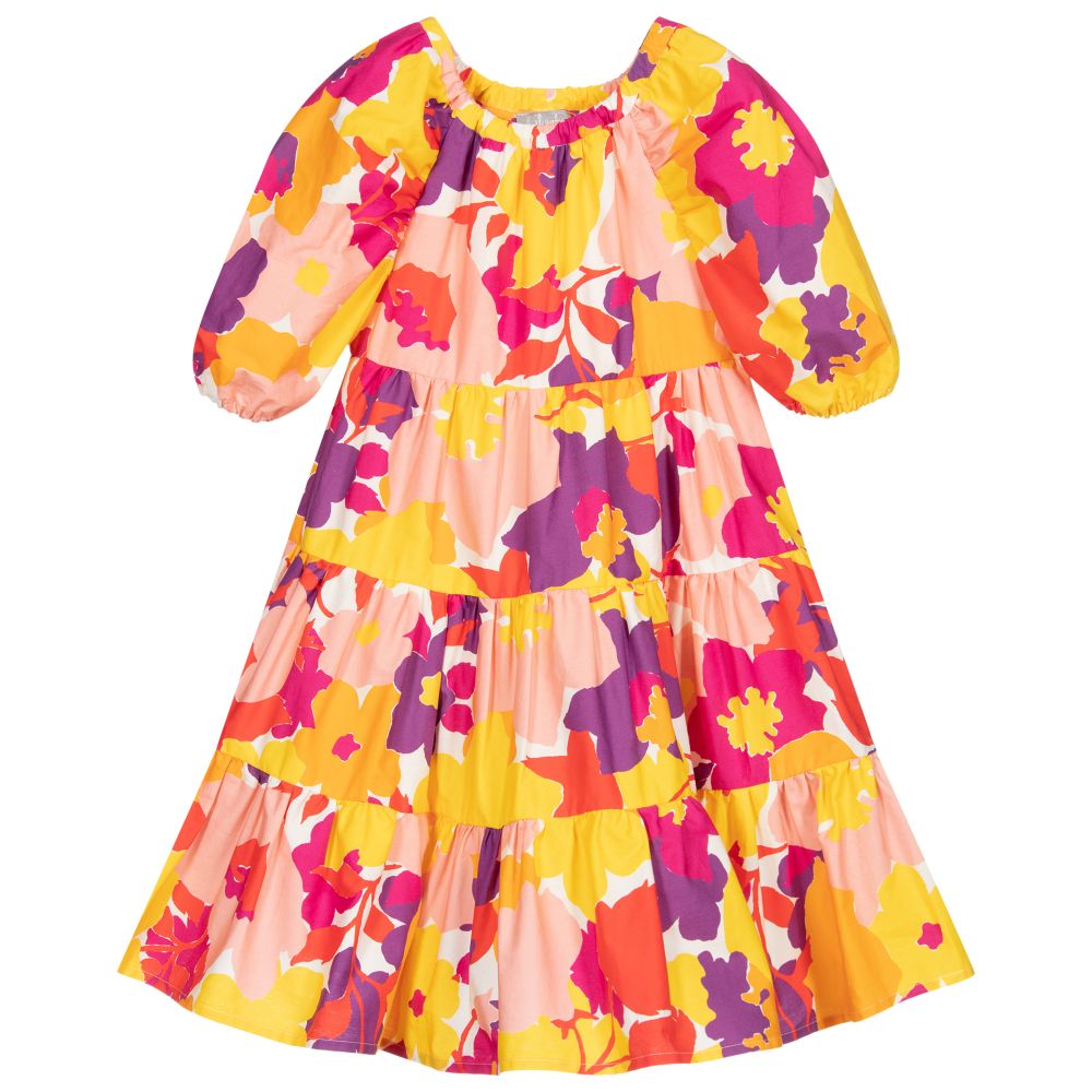 Il Gufo - Geblümtes Kleid in Rosa und Gelb | Childrensalon